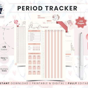 Printbare menstruatiekalender | Cyclusdagboek | Ovulatielogboek | Menstruatieplanner | Symptomenkalender | Maandelijks gezondheidsdagboek (pdf)