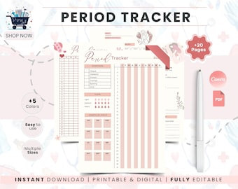 Period Tracker Printable | Cycle Tracker Journal | Ovulation Log | Menstruation Planner | Symptom Tracker | Monthly Health Journal PDF