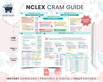 NCLEX Cram Guide Study Notes Template | Nursing School Notes Organizer | Pharmacology & Lab Values Study Sheet | Printable PDF
