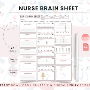 Nurse Brain Sheet Template, ICU Report Sheet, Student Organizer for Med Surg Clinical Notes, Nursing School Study Tool, Instant Download