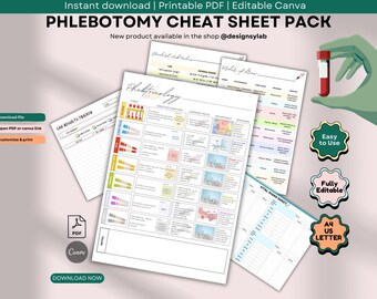 Phlebotomy Cheat Sheet 4-in-1 Pack PDF: Order of Draw | Vital Signs Log | Lab Tracker | Certification Exam Prep Bundle | Student Organizer