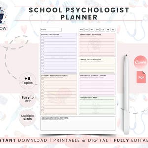 School Psychologist Planner Template, Student Tracker, Case Management Organizer, Progress Notes, Academic Planner A4, Instant Download