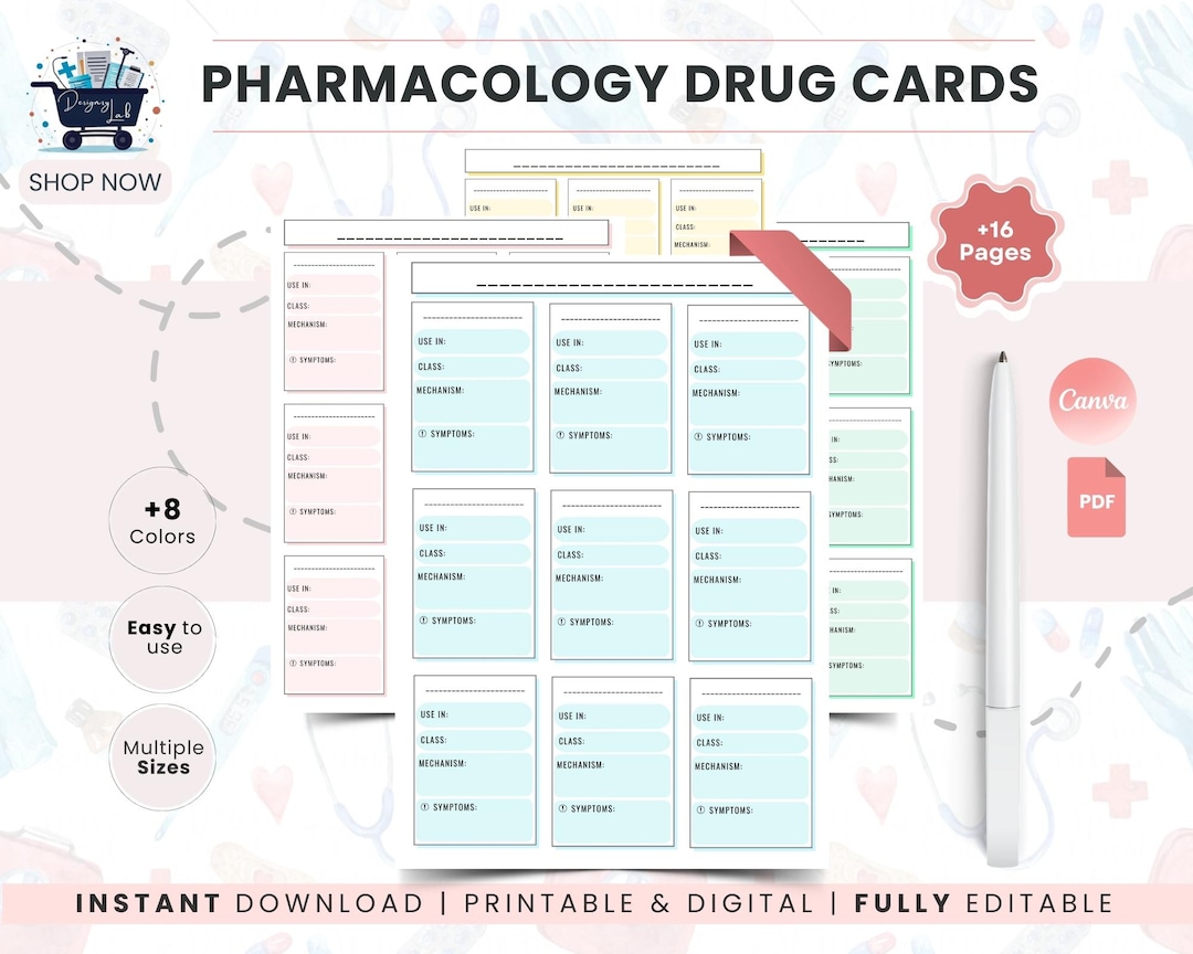 Pharmacology Drug Card Template Printable | Study Notes Organizer for ...