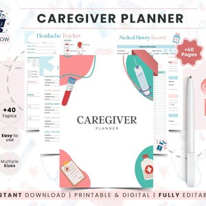 Caregiver Planner Printable, Medical Binder Organizer, Elderly Care Tracker, Medication Log, Emergency Contact Sheet, Home Health