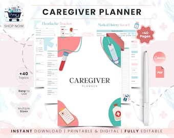 Caregiver Planner Printable, Medical Binder Organizer, Elderly Care Tracker, Medication Log, Emergency Contact Sheet, Home Health
