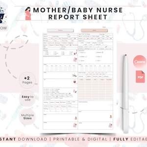 Mother Baby Nurse Report Sheet | Postpartum Nurse Template | Labor & Delivery Nurse Brain Sheet