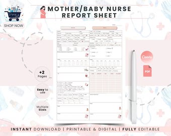 Mother Baby Nurse Report Sheet | Postpartum Nurse Template | Labor & Delivery Nurse Brain Sheet