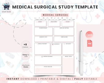 Mall för medicinsk-kirurgisk studie | Anteckningsorganisatör för sjuksköterskestudenter | Karta över sjukdomskoncept | Studiehandledning för patofysiologi | Digital planerare