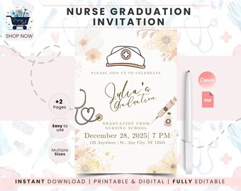 Nurse Graduation Invitation Template, Nursing School Graduation Party Invite, Printable Medical Assistant Card