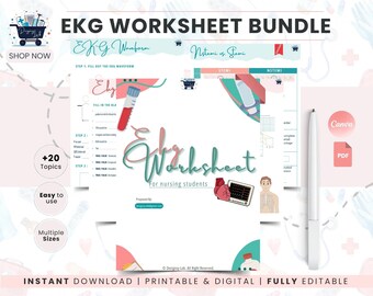 EKG Worksheet Student Study Organizer | ECG Rhythm Interpretation Template | Telemetry Nursing Study Guide | Printable PDF