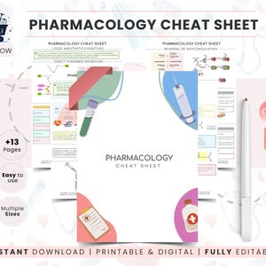 Pharmacology Cheat Sheet PDF | Drug Reference | Nursing Study Notes | Med Surg Template | SRNA Pharmacist Student | Medication Flashcards