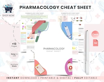 Pharmacology Cheat Sheet PDF | Drug Reference | Nursing Study Notes | Med Surg Template | SRNA Pharmacist Student | Medication Flashcards
