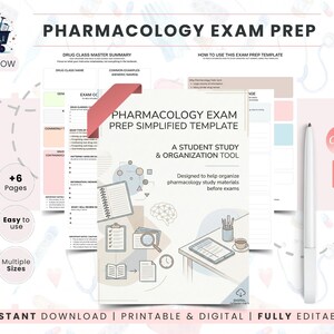 Mall för farmakologistudier, examensförberedelse | Läkemedelskursorganisatör för sjuksköterskestudenter | Anteckningskort för examensförberedelser | Digital studieplanerare i PDF-format