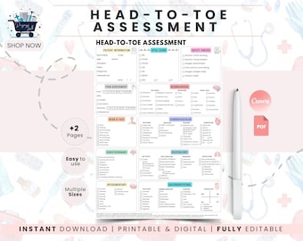 Head to Toe Nursing Assessment Form | Clinical Notes Template Study Guide | Nursing Student Organization Sheet Digital Download
