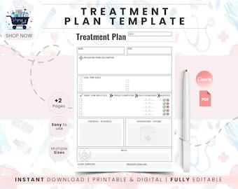 Treatment Plan Template | Nursing Study Organizer | Care Planning Worksheet | Medical Student Planner | Study Guide Sheet