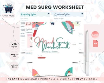 Bundel met sjablonen voor studiegidsen interne geneeskunde en chirurgie | Conceptkaart en ziektesjabloon voor verpleegkunde | Organizer voor aantekeningen ter voorbereiding op het NCLEX-examen | Verpleegkundig rapportformulier (pdf)