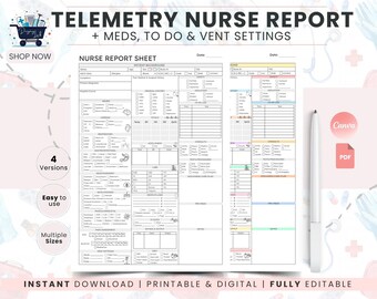 Telemetry Nurse Brain Sheet | Nursing Report Sheet Template | Med Surg ICU Study Organizer | Nursing School Notes