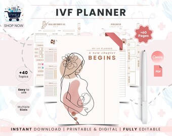 Printable IVF Planner & Fertility Journal | 60+ Page Printable Organizer for IVF | Pregnancy Tracker | Medication Tracker | Period Tracker