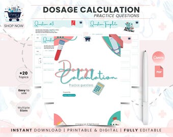 Dosage Calculation Worksheet | Nursing Student Study Organizer | Med Math Practice Sheets | Nursing Notes | NCLEX Prep Study Guide Template