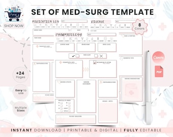 Med Surg Study Bundle | Pharmacology Template | Disease Notes And Nursing Student Organizer | Medication Log | Printable PDF A4 US Letter