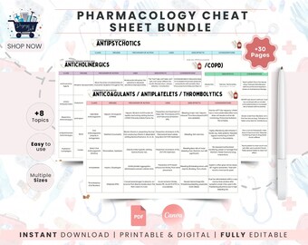 Pharmacology Study Notes Template Bundle | 30 Drug Categories | Medication Cheat Sheet | Nursing School Notes | Med Surg Study Organizer