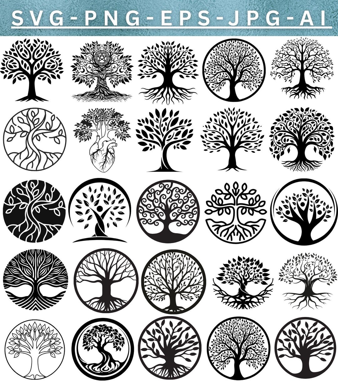 Tree of Life SVG Bundle, Family Tree Vector Clipart (instant Download ...