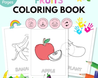 Fruits Coloring Book, 40 Pages, Preschool Activity (Printable PDF)
