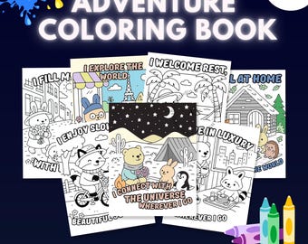 Adventure Coloring Book, Kids' Kawaii Animal Illustrations (Printable PDF)