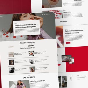 May include: A website design with the word "MAYA" at the top left. The website features the text "Empowering brands with effective content strategy and management." Other sections include "Things I'm currently into" and "MY JOURNEY."