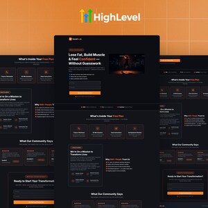 Plantilla de embudo de coaching GoHighLevel / Embudo de GHL Fitness y coaching online para la captación de clientes potenciales, reservas y ventas de alto valor.