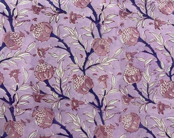 Hand Block Print Cotton Fabric, Floral Sewing Material By The Yard