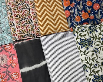 Hand Block Printed Cotton Fabric, Indian Textile by Yard, Floral Sewing Dressmaking Material