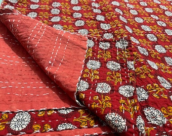 Handblockdruck Kantha Quilt: Leichte Tagesdecke aus Baumwolle