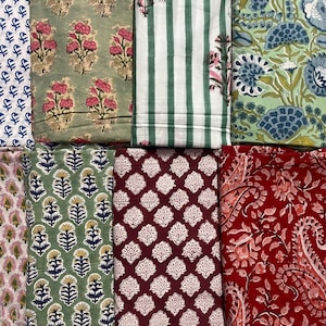 Hand Block Print Fabric Cotton Floral, Indian Handmade Textile, Boho Fabric by Yard