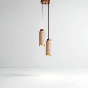 Japandi Pendant Light 18.5Cm Black or white Travertine and Wood, Natural Stone Ceiling Lamp for Kitchen, Bedroom or Bar Lighting