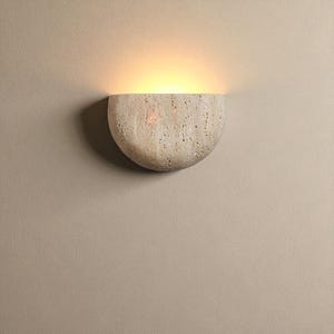 Creamy White Stone Wall Light 20cm - Half Moon Japandi Minimalist Wall Lighting, Natural Soft Glow for Hallway,Bedroom, Living Room