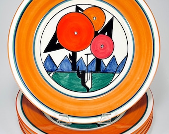 Clarice Cliff Geometric Garden Plates, Art Deco, 1993 Met Museum Reproductions (Set of 5)