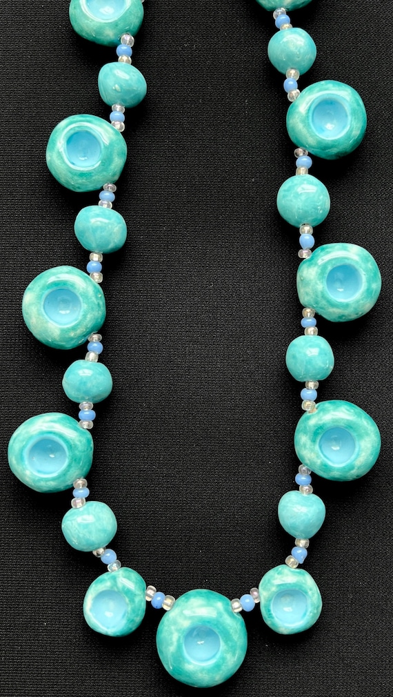 Beaded Necklace, Handmade Ceramic Beads, Vintage J