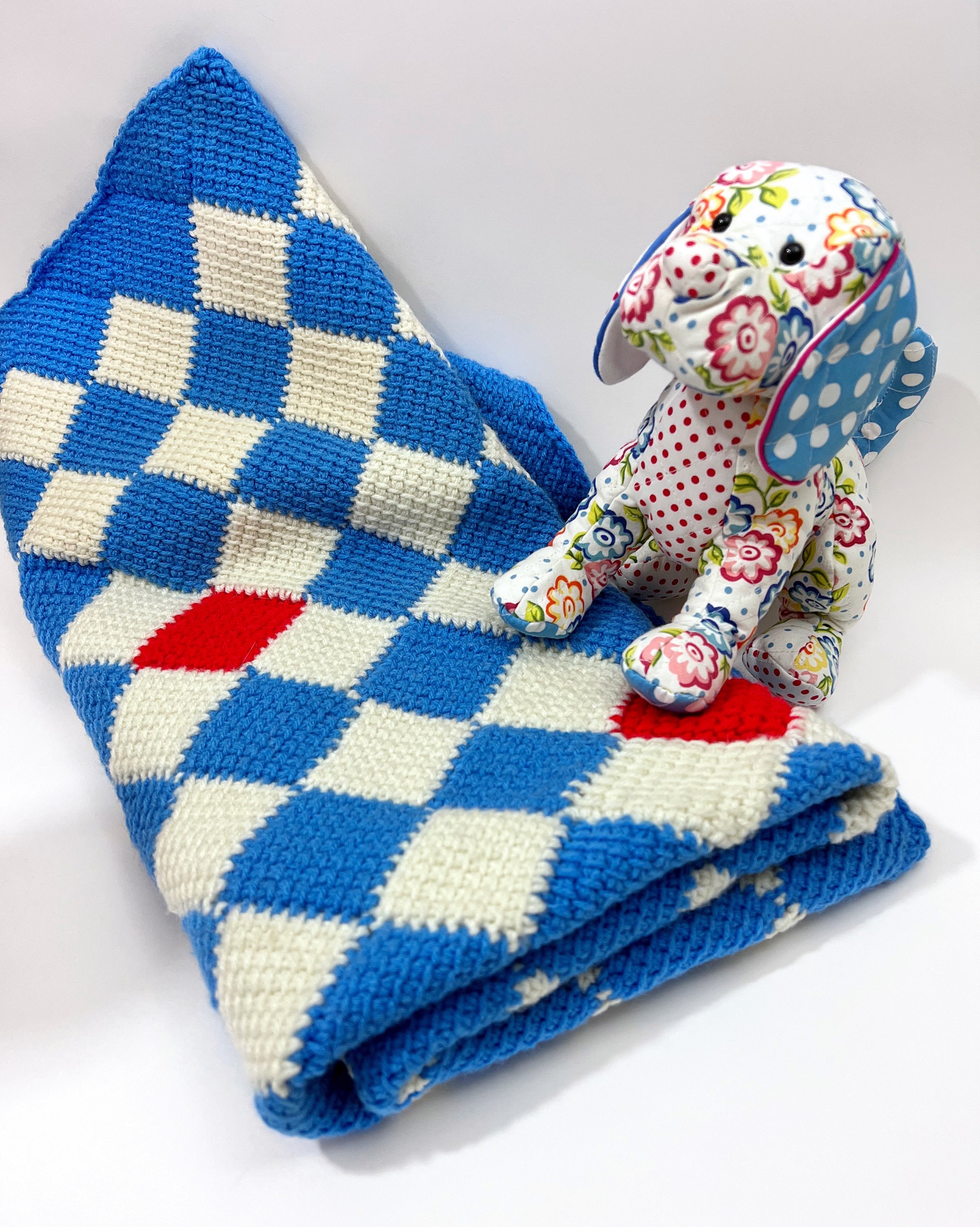 Vintage Hand Knit Baby Blanket Block Pattern in Bright Blue Etsy