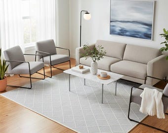 Grey Wool Hand Woven Rug Geometric Flatweave Kilim Modern,Customize in Any Size-TN-13
