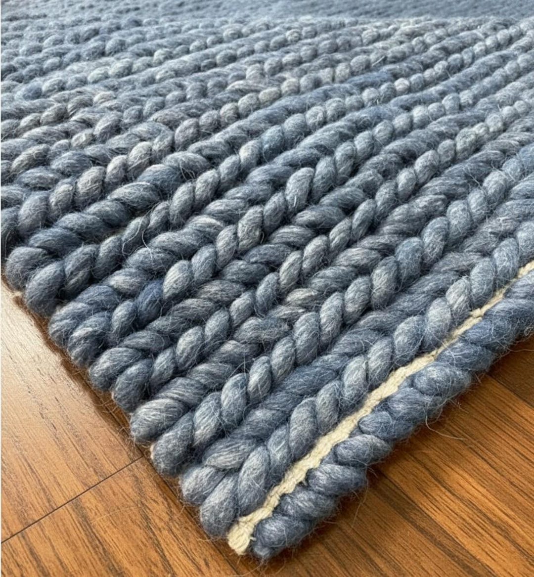 Very Chunky Rug Hand Braided Wool Area Rug, Chunky Blue Gray, Modern Minimalist Carpet ...
