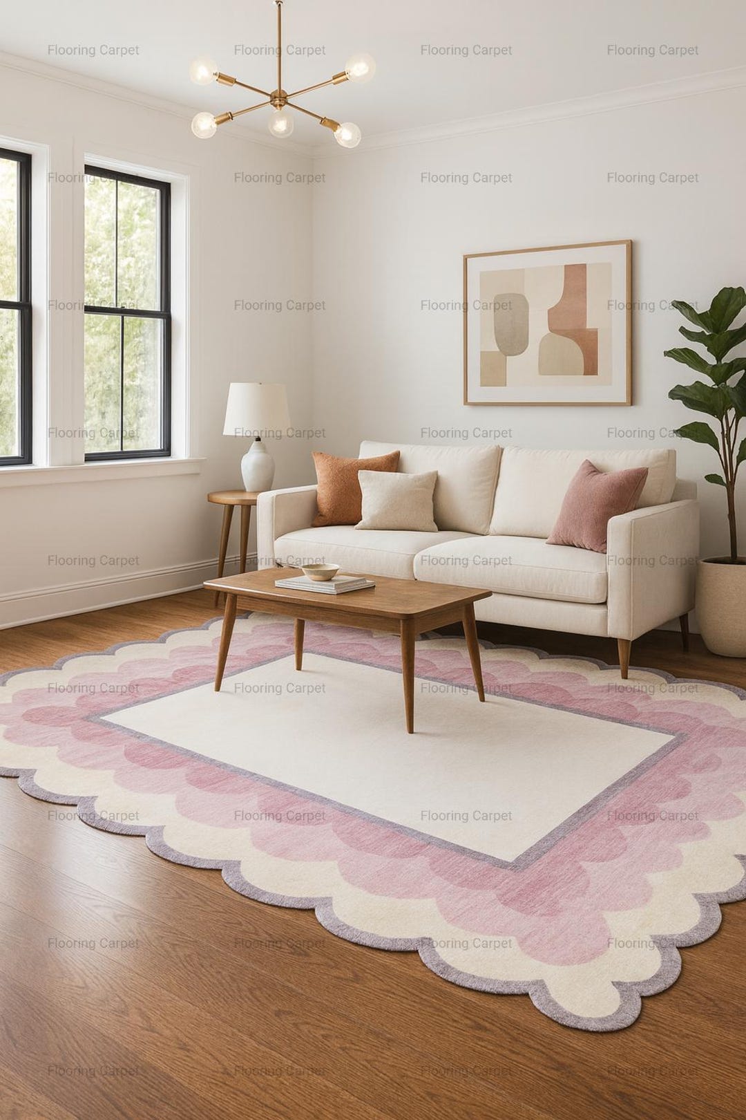 Scalloped Edge Pink & Cream Rug | Aesthetic Hand-tufted Wool Area Rug ...