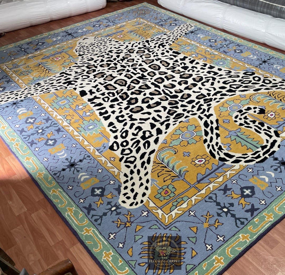 Wool Abstract Animal Pattern Rug Leopard Motif Hand-tufted Rug | Animal Print Wool Area Carpet ...