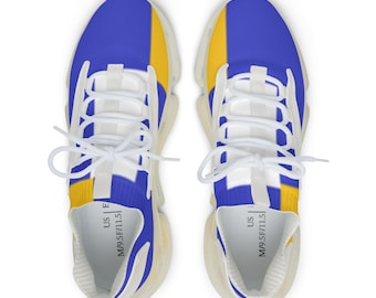Zapatillas deportivas ligeras de malla con bloques de color azul y amarillo para hombre