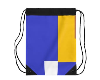 Bolsa con cordón con diseño geométrico abstracto en bloques de color / Azul, amarillo y rojo