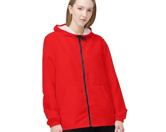 Chaqueta cortavientos roja lisa / Chaqueta ligera plegable con capucha