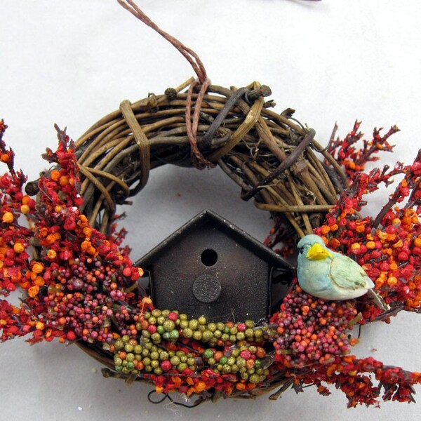 Bird and Rustic Birdhouse Christmas Ornament  511