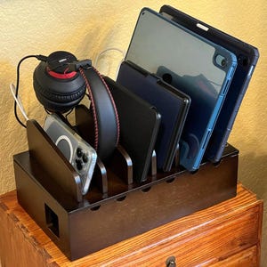 Bamboo Charging Station Organizer: Multi-Device Docking Stand