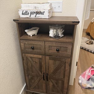 Farmhouse Bathroom Floor Cabinet: Rustic Wood Storage with Barn Door