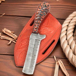 Damascus Steel Bull Cutter Knife: Cowboy Butcher- Pakka Wood Handle